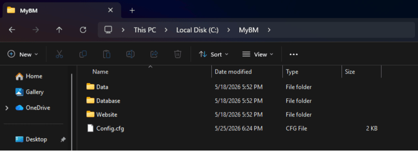 Default storage folder structure in MyBM's C drive